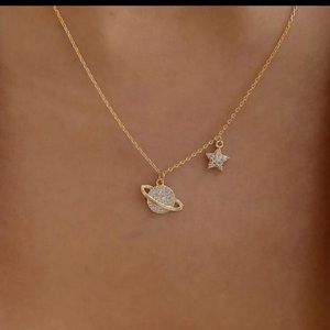 Beautiful Rhinestone Planet Charm Necklace